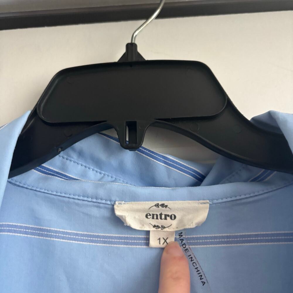 Entro Blue Striped Button Front Shirt Dress Plus Sz 1X Short Sleeve Mini Cotton - Picture 7 of 12